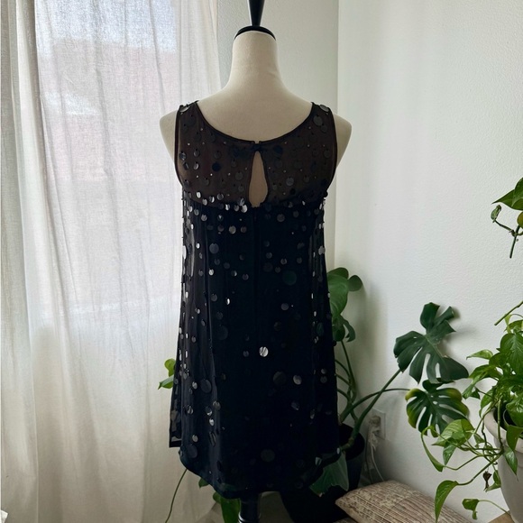 Nanette Lepore 100% Silk Sequins Sheer Top Emblished Black Cocktail Dress Sz 4 - Picture 2 of 9